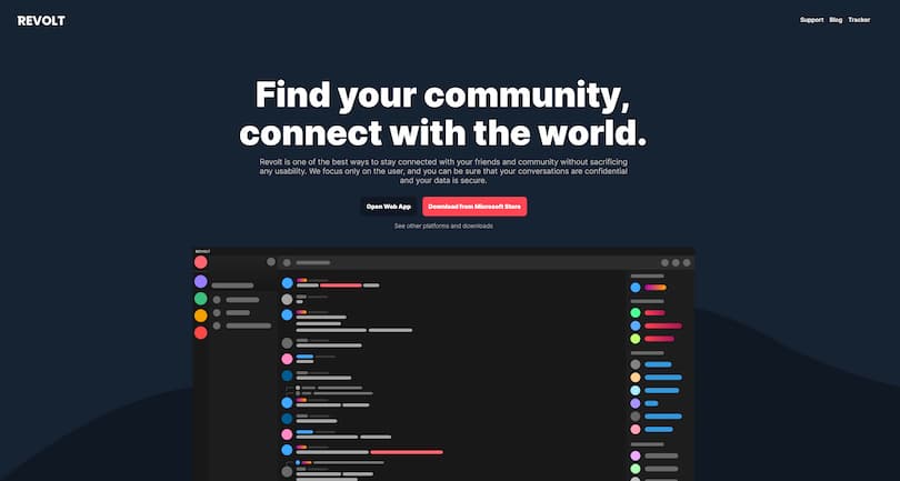 Screenshot of the Revolt homepage