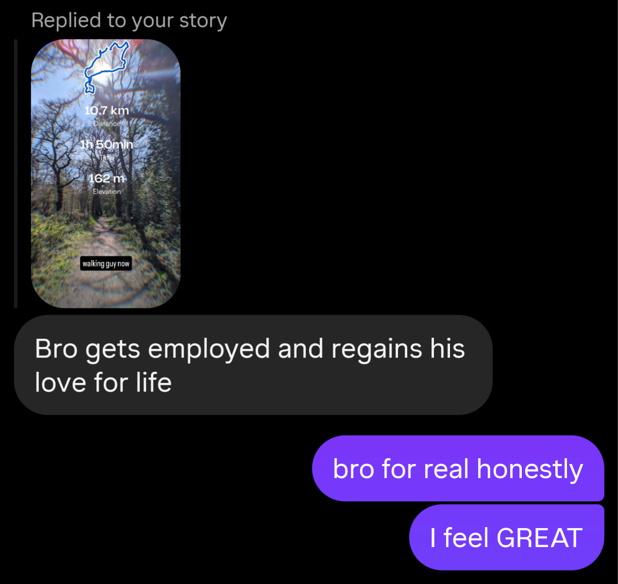 Screenshot of an instagram conversation