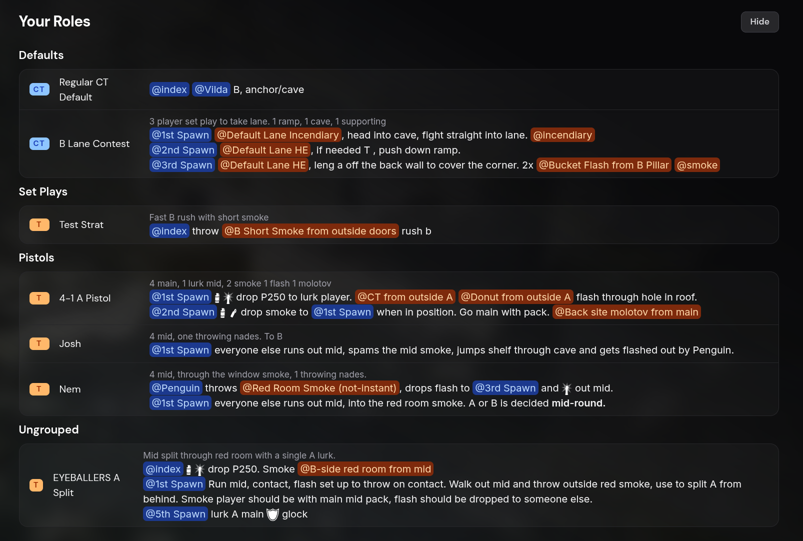 the Your Roles screen